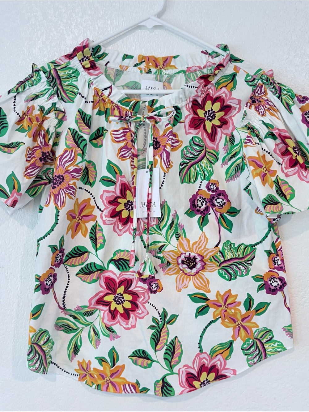 Misa Los Angeles White Floral Tie-Front Off-Shoulder Top